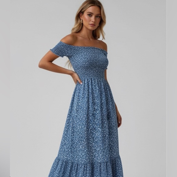 Off The Shoulder  Floral Print Ruffle Hem Dress - Picture 5 of 9